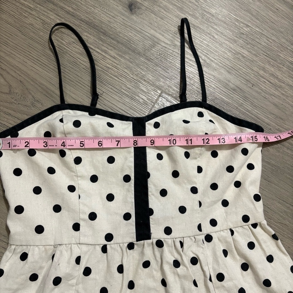 Urban Outfitters COPE Linen Blend Ivory Black Polka Dot Sleeveless Dress Sz M - Picture 10 of 11